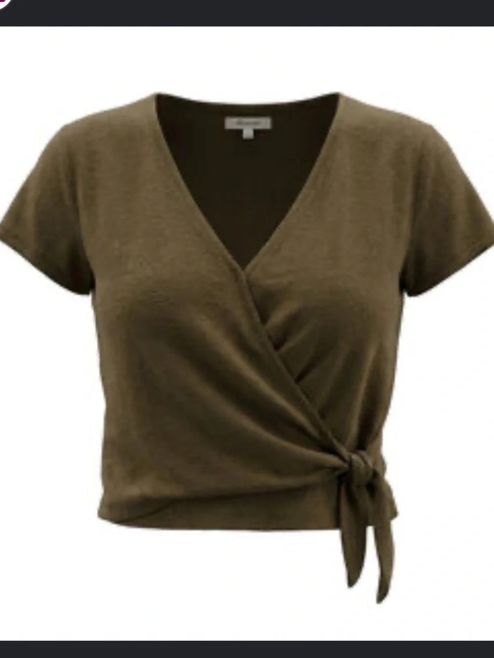 Madewell Texture & Thread Wrapped Tie V-Neck Women’s 100% Cotton Top Olive Green